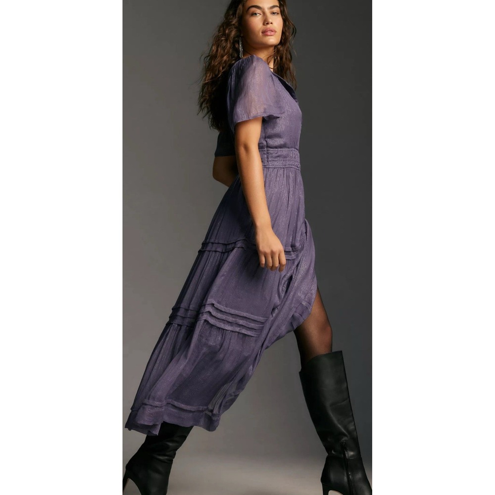 Anthropologie The Somerset Maxi Dress Lurex Edition Metallic Marin Navy Sz-SM - Picture 3 of 12